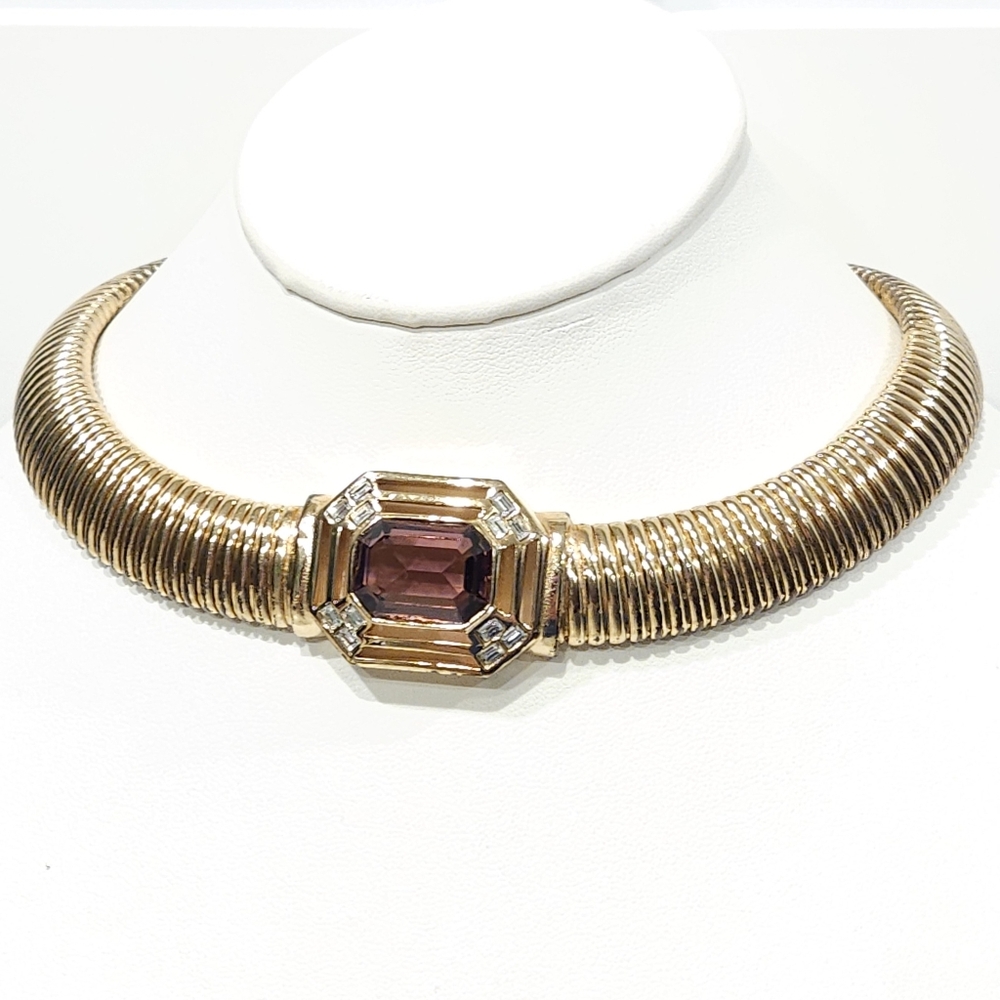 Vintage Dior Amethyst Purple Crystal Gold Omega Chain Necklace Germany - Picture 16 of 16